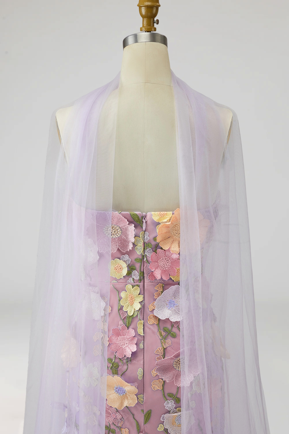 Floral Light Purple Mermaid Strapless Long Mother of the Bride Dress with Slit