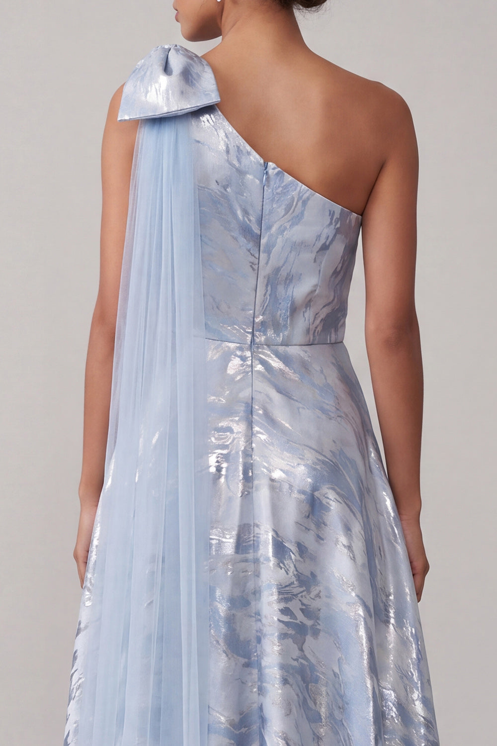 Sky Blue Floral High Low A Line Mother of the Bride Dress with Bow