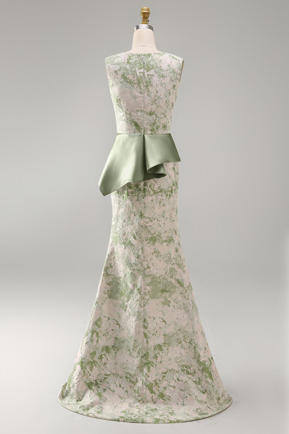 Light Green Mermaid Ruched Long Floral Mother of the Bride Dress with Sash