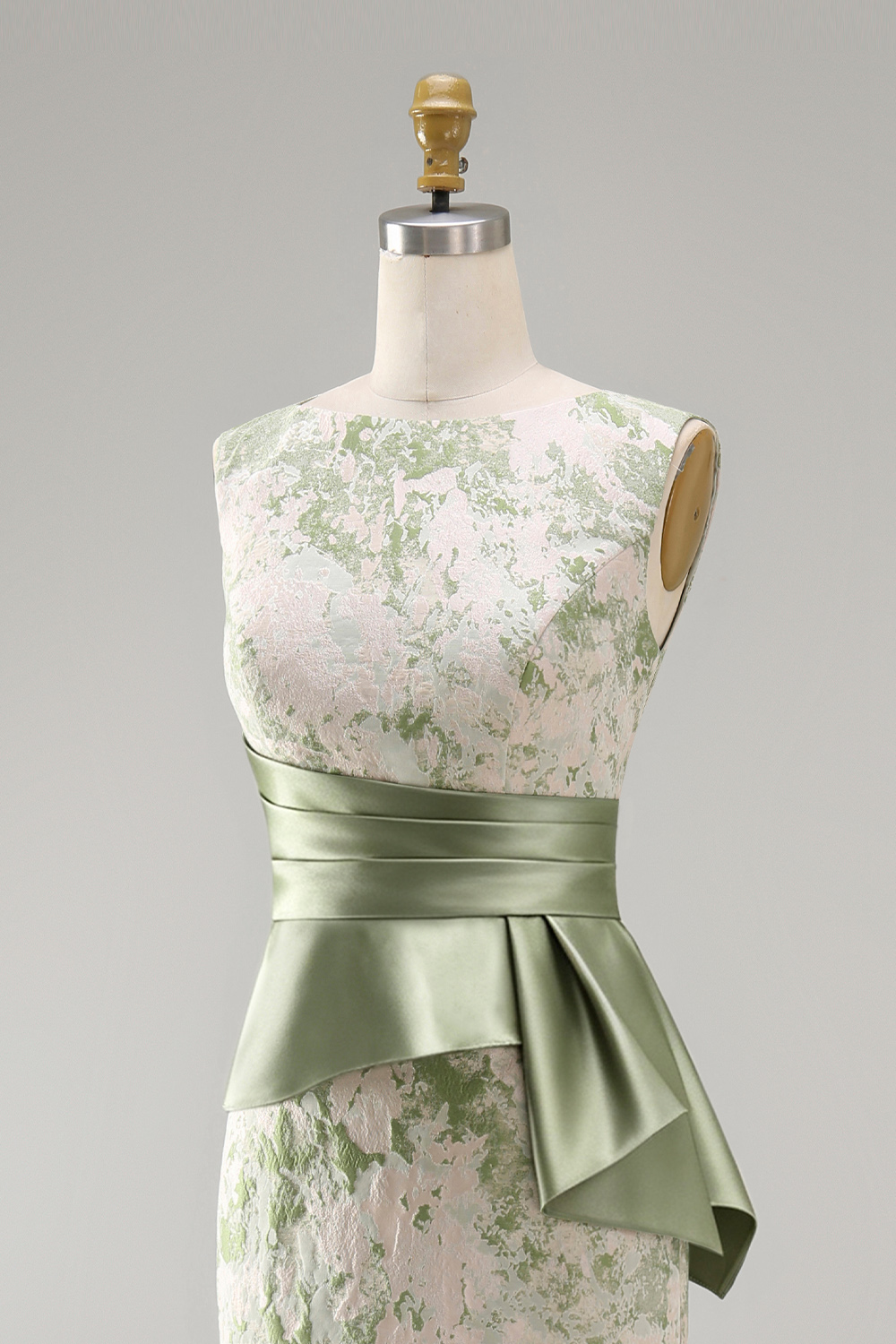 Light Green Mermaid Ruched Long Floral Mother of the Bride Dress with Sash