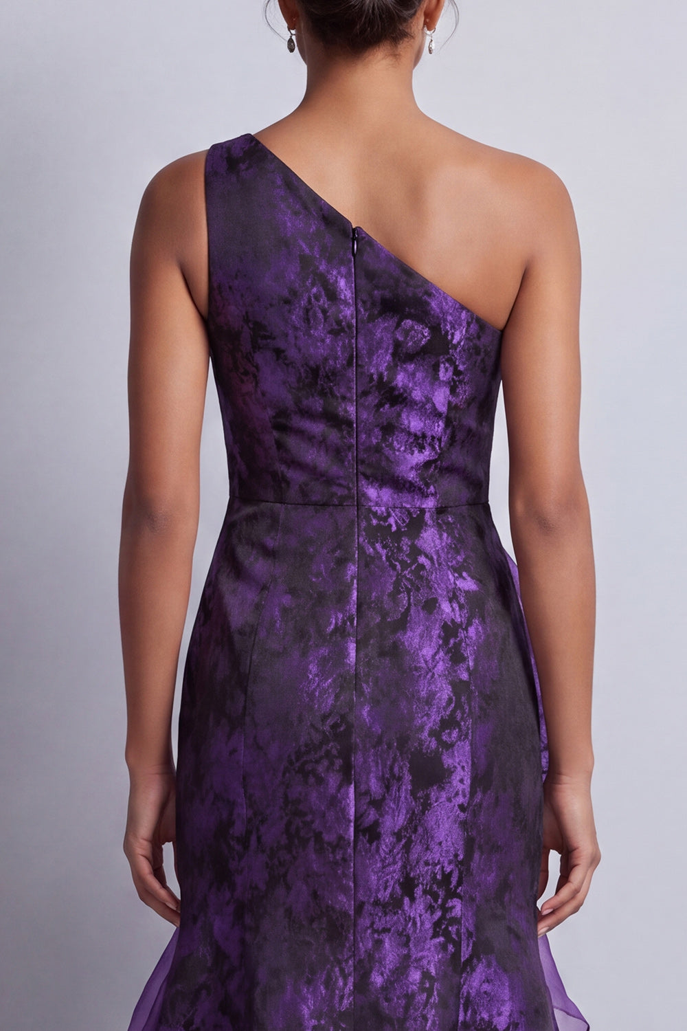 Dark Purple High Low Floral Ruched Mermaid Mother of the Bride Dress with Ruffles
