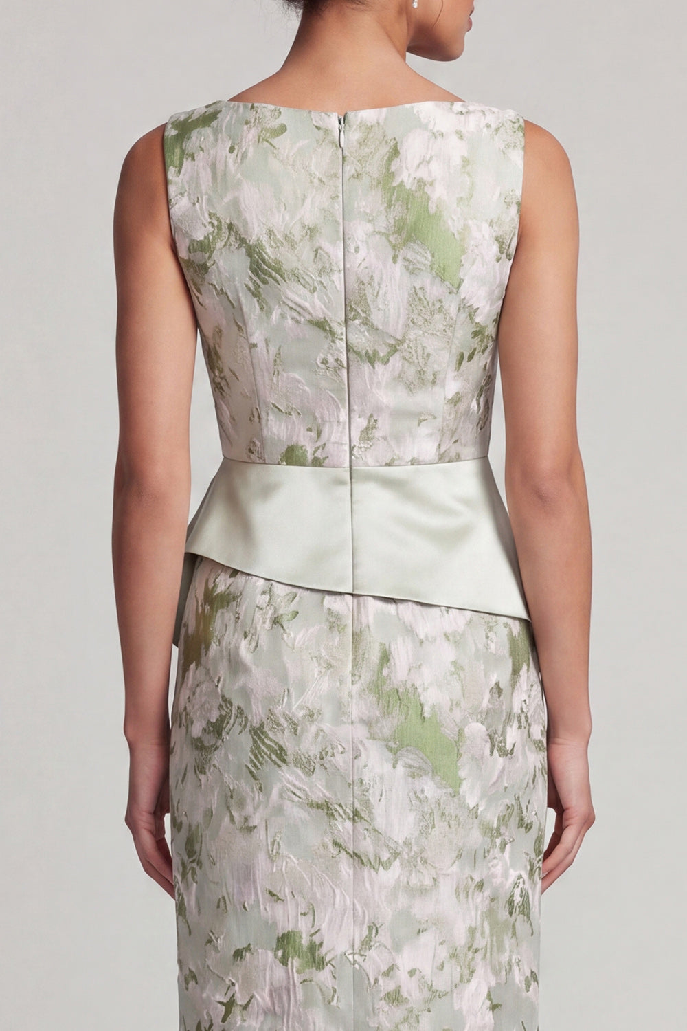 Light Green Floral Sheath Long Mother of the Bride Dress with Sash