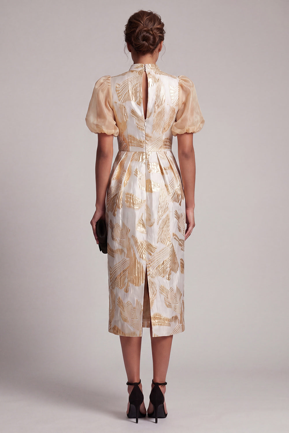 Sparkly Champagne Keyhole Floral Long Sheath Mother of the Bride Dress