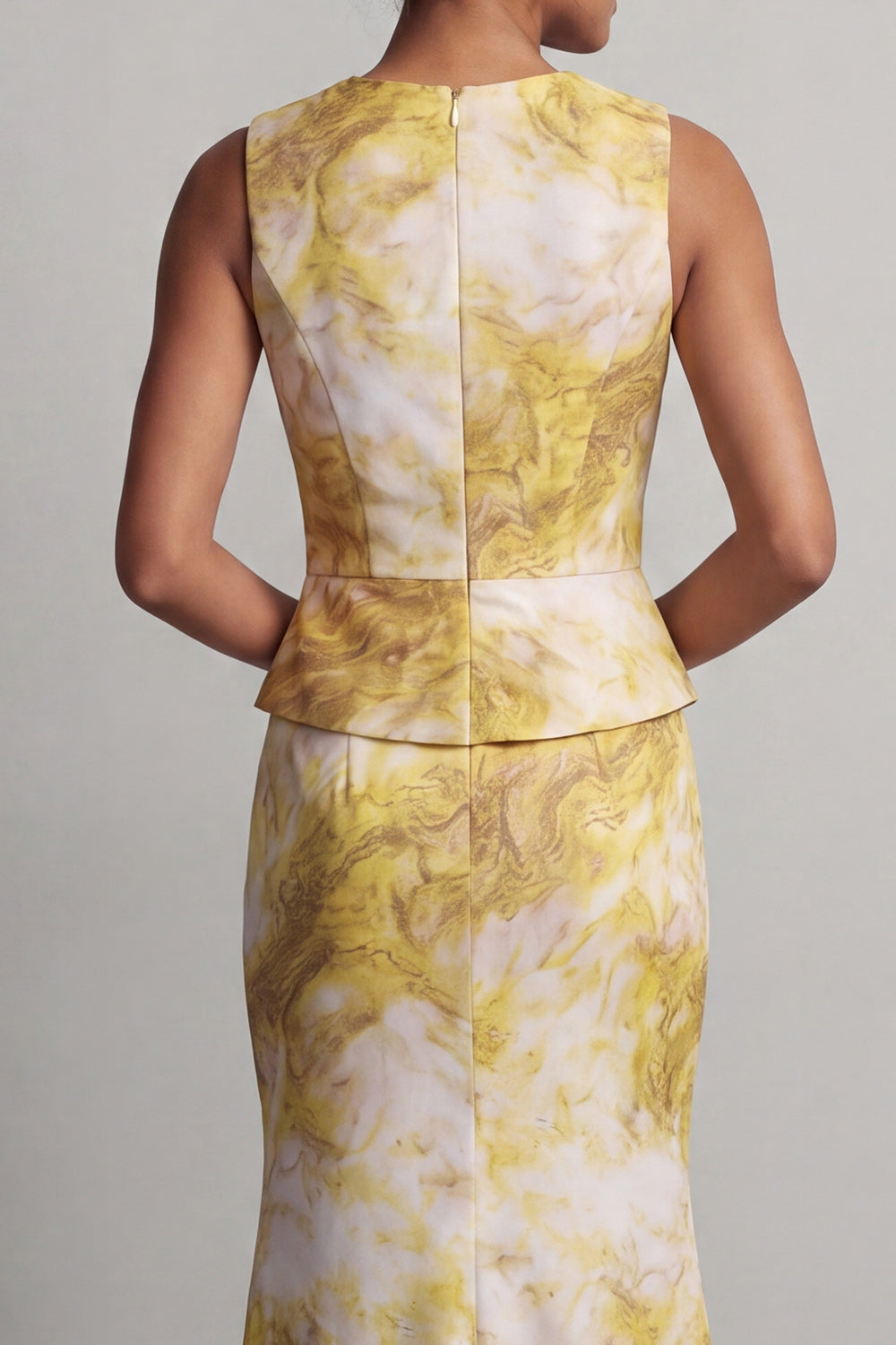Yellow Floral Mermaid Long Printed Butter Mother of the Bride Dress with Sash