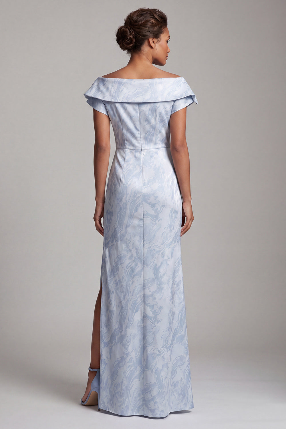 Sky Blue Floral Mermaid Long Mother of the Bride Dress with Slit