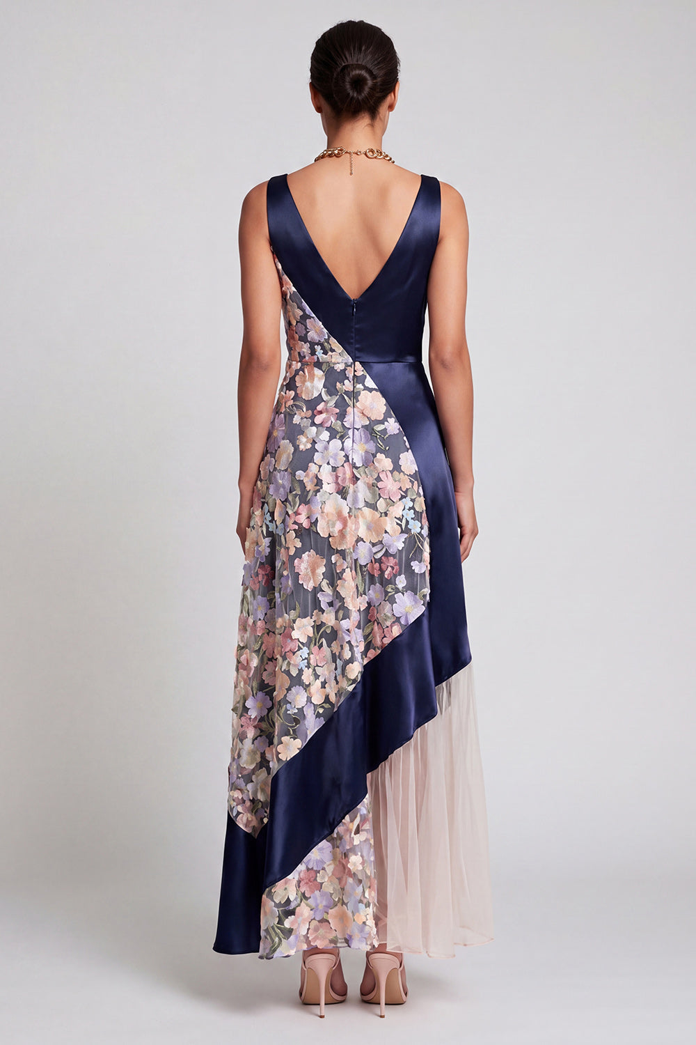 Blush Long A Line V-Neck Floral Mother of the Bride Dress