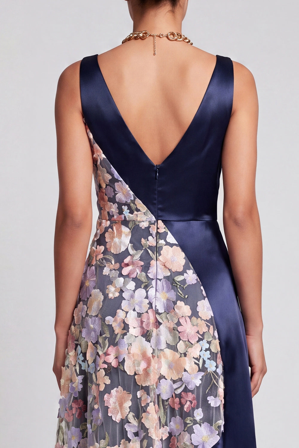 Blush Long A Line V-Neck Floral Mother of the Bride Dress