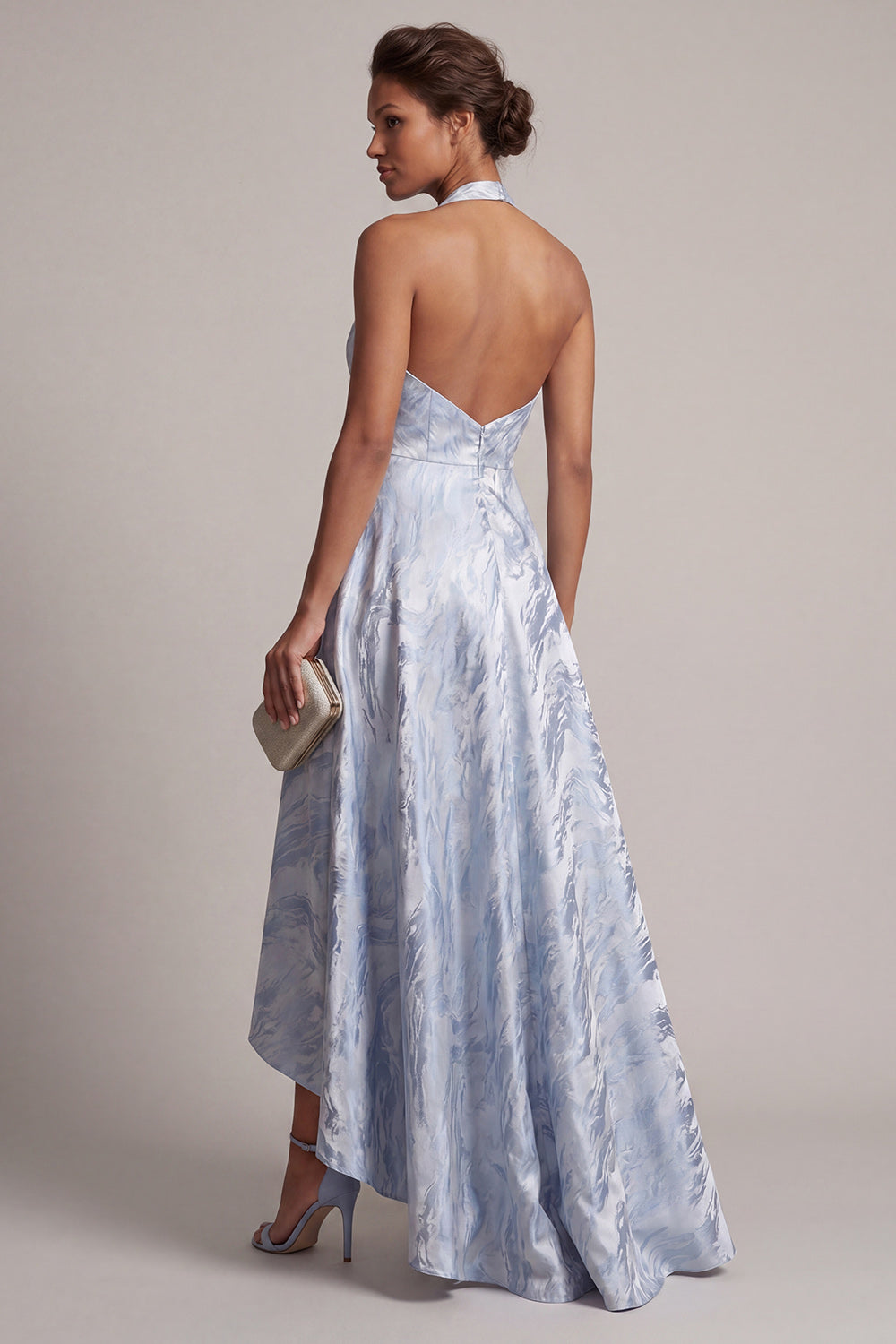 Sky Blue Floral Halter Backless A Line High Low Mother of the Bride Dress