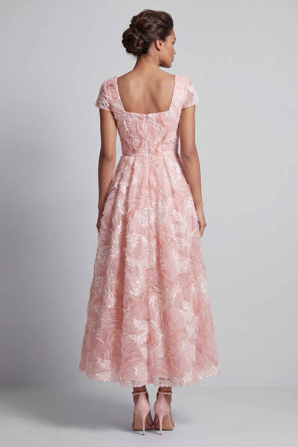 Sparkly Blush Square Neck Long A Line Beaded Mother of the Bride Dress
