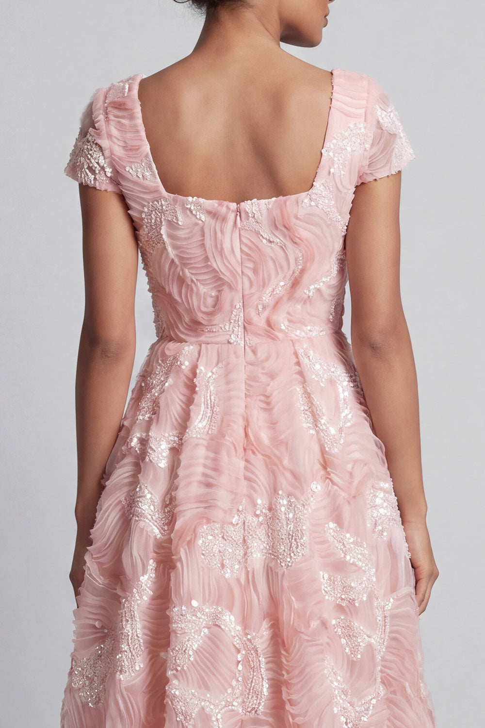 Sparkly Blush Square Neck Long A Line Beaded Mother of the Bride Dress