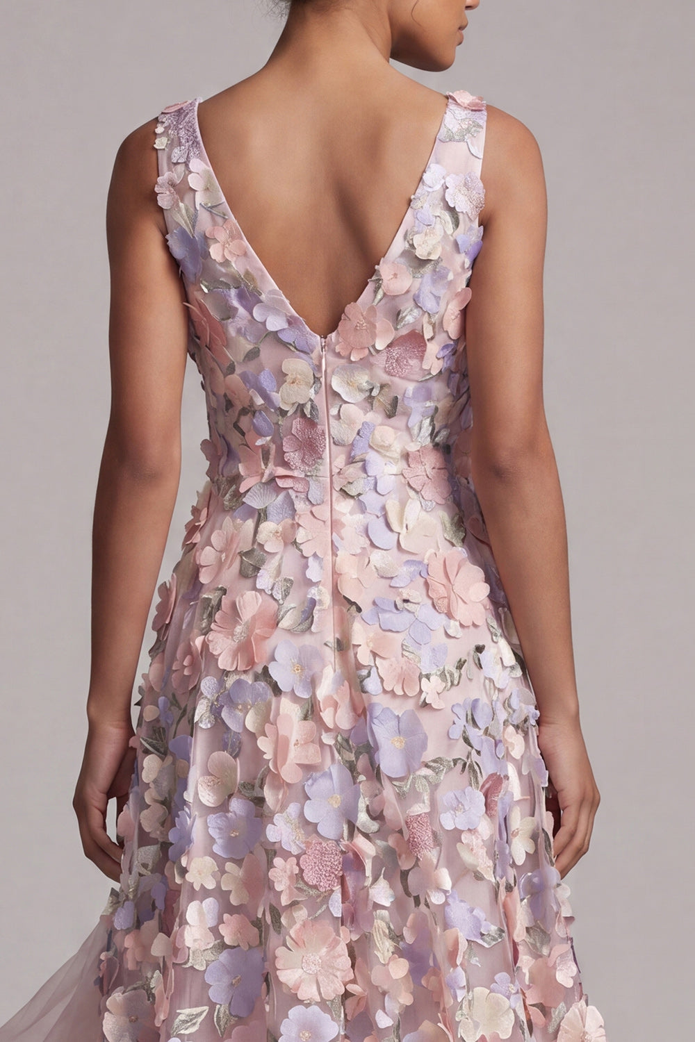 Blush A Line High Low V-Neck Floral Mother of the Bride Dress with Ruffles