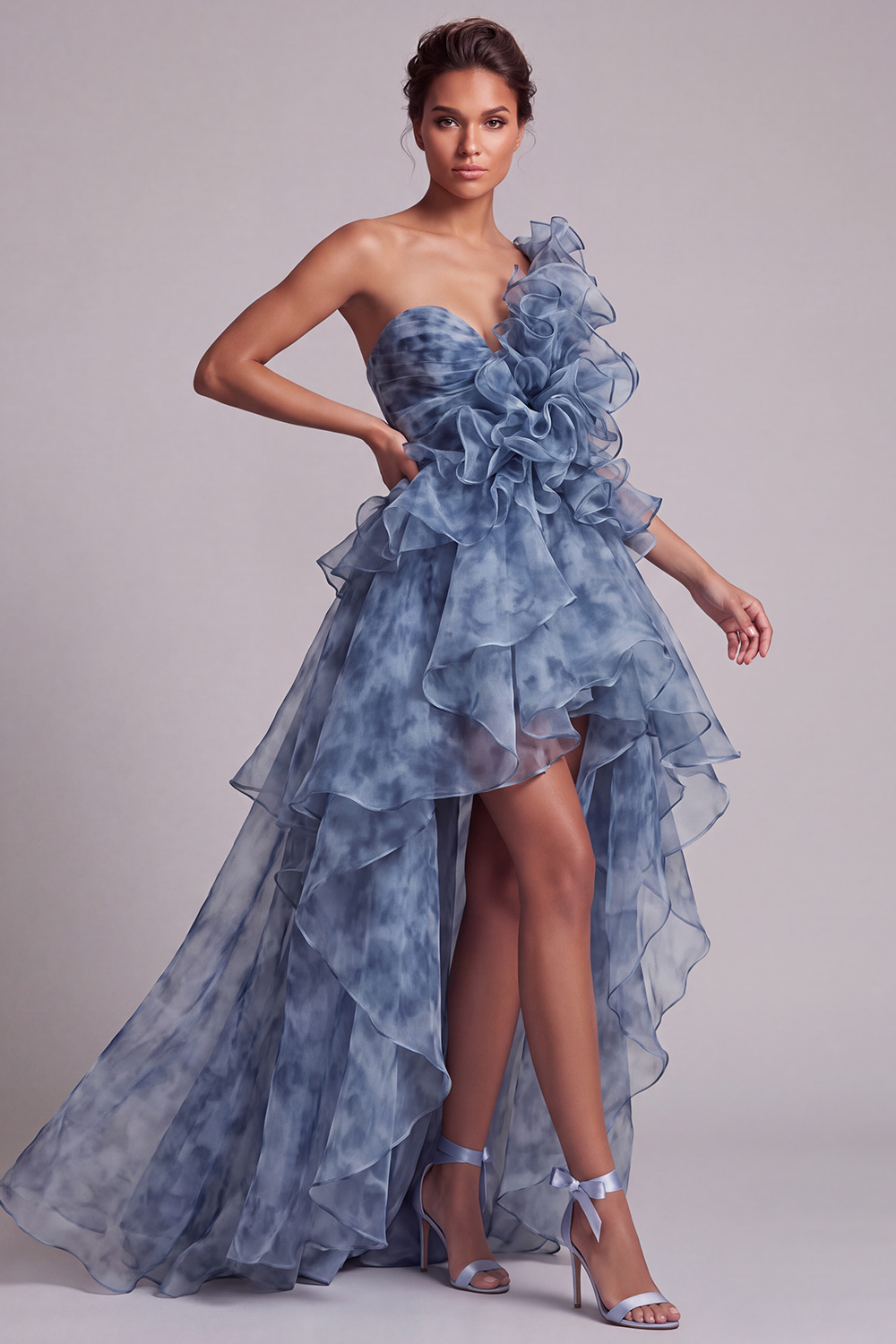 Dusty Blue A Line High Low Mother of the Bride Dress with Ruffles