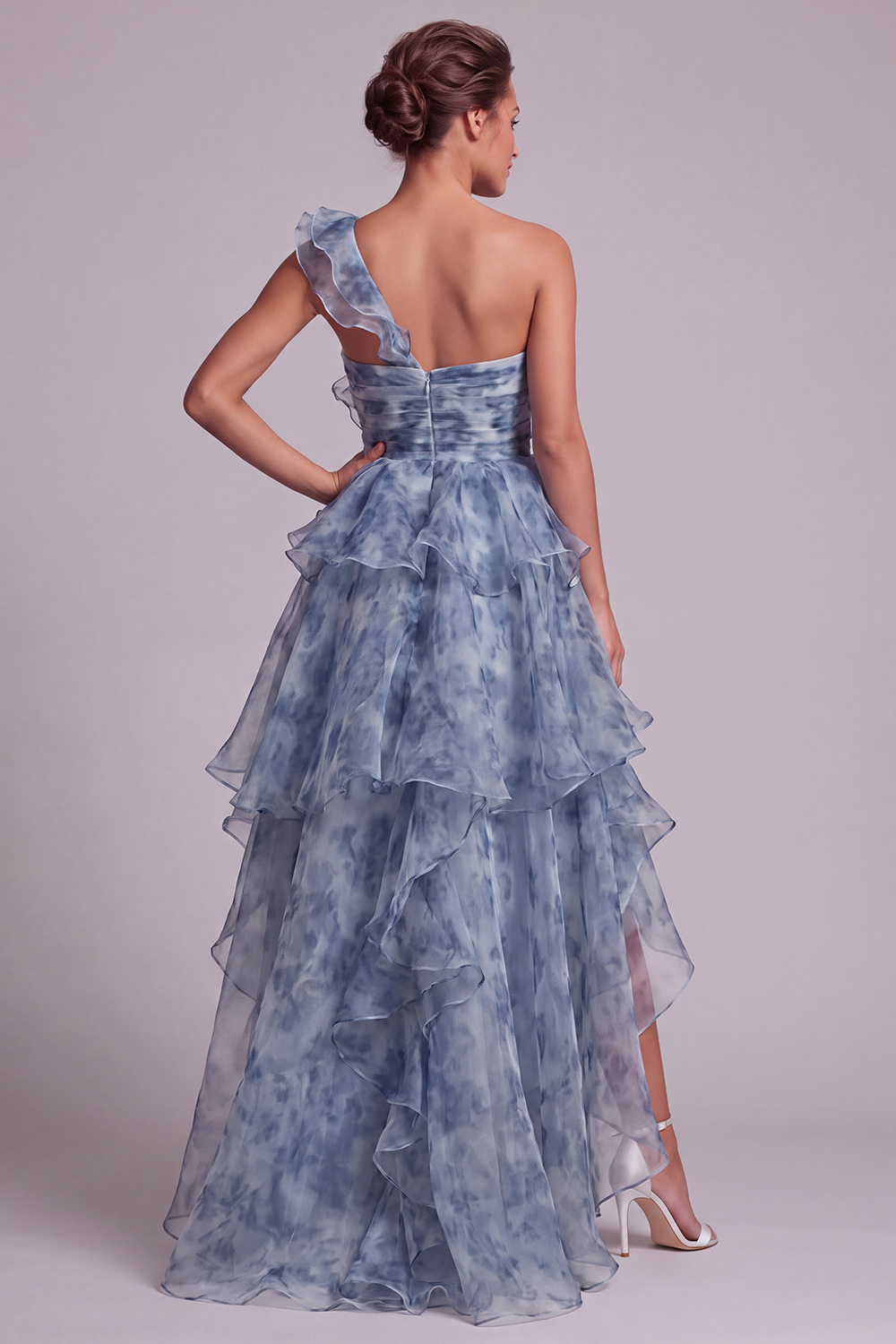 Dusty Blue A Line High Low Mother of the Bride Dress with Ruffles