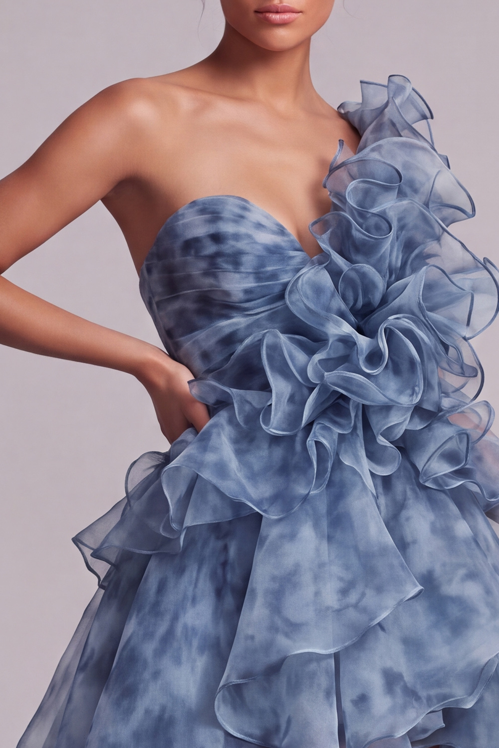 Dusty Blue A Line High Low Mother of the Bride Dress with Ruffles