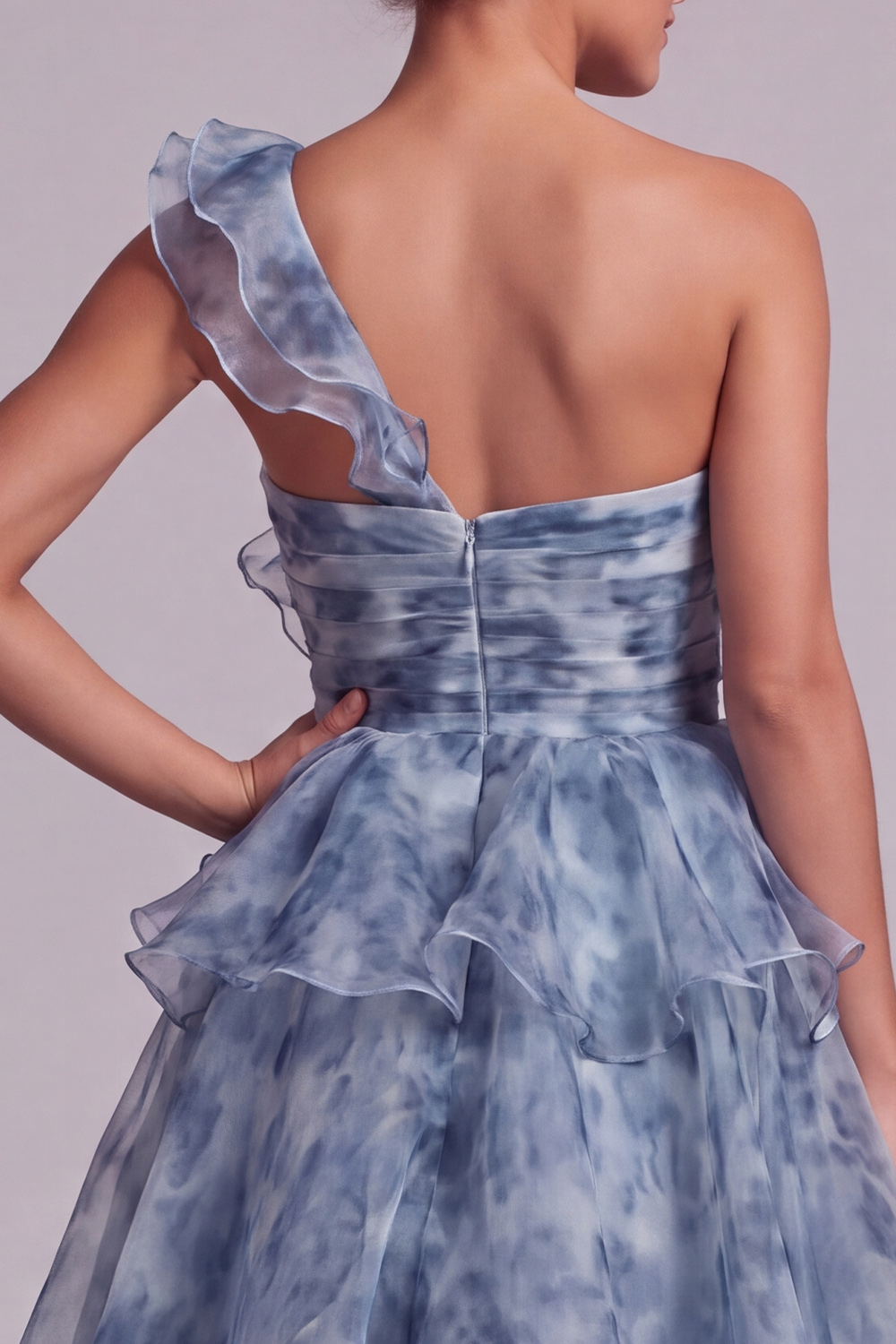 Dusty Blue A Line High Low Mother of the Bride Dress with Ruffles