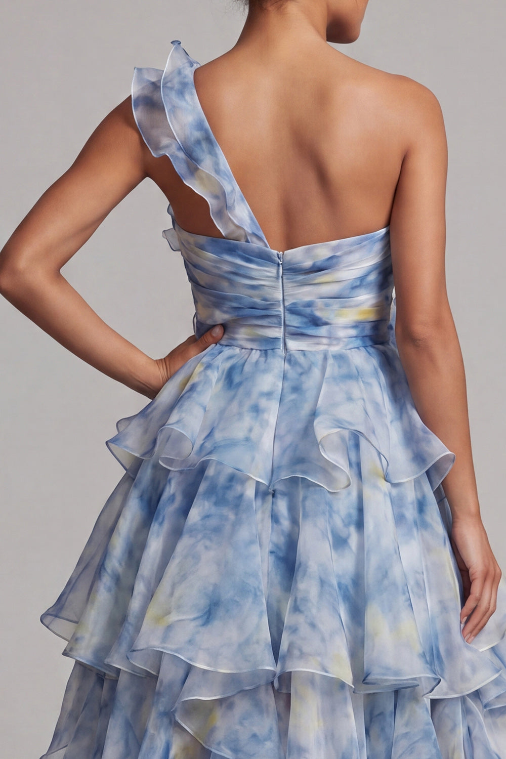 Dusty Blue A Line High Low Mother of the Bride Dress with Ruffles