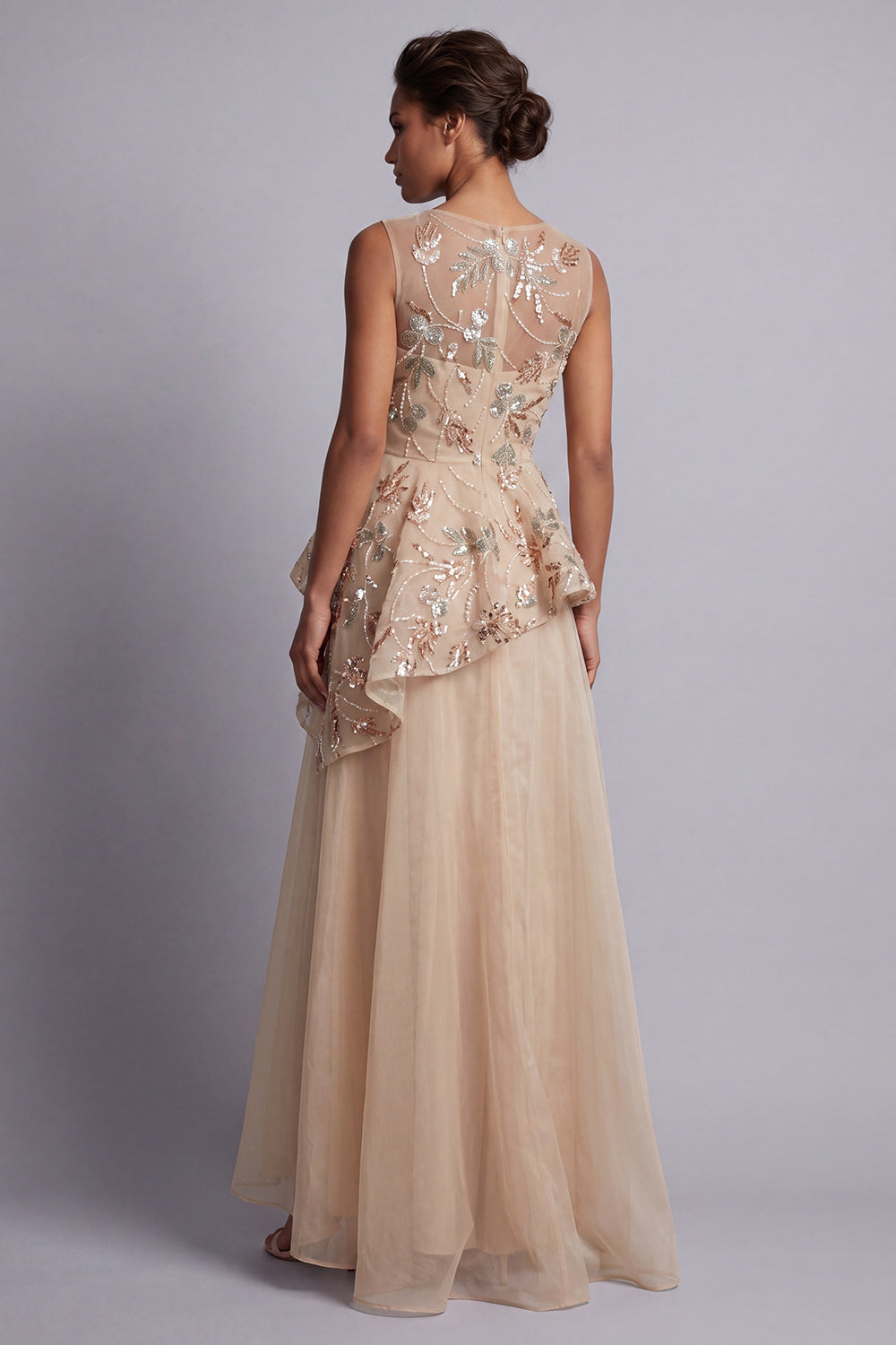 Champagne A Line Floral Beaded Long Mother of the Bride Dress with Ruffles