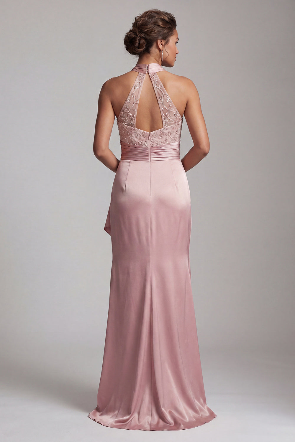 Pink Mermaid Beaded Long Mother of the Bride Dress with Ruffles