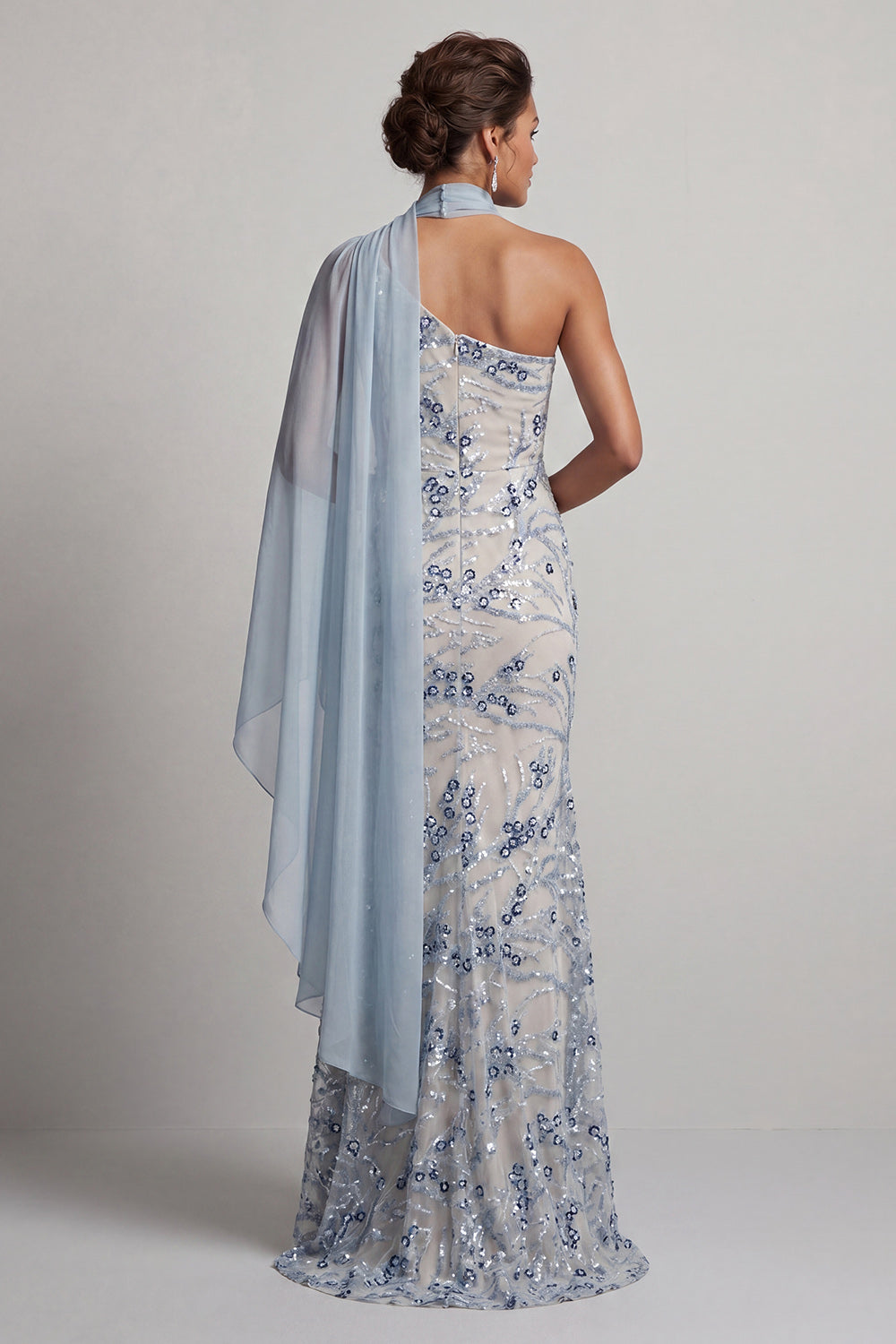Sparkly Light Blue Mermaid Beaded Long Floral Mother of the Bride Dress