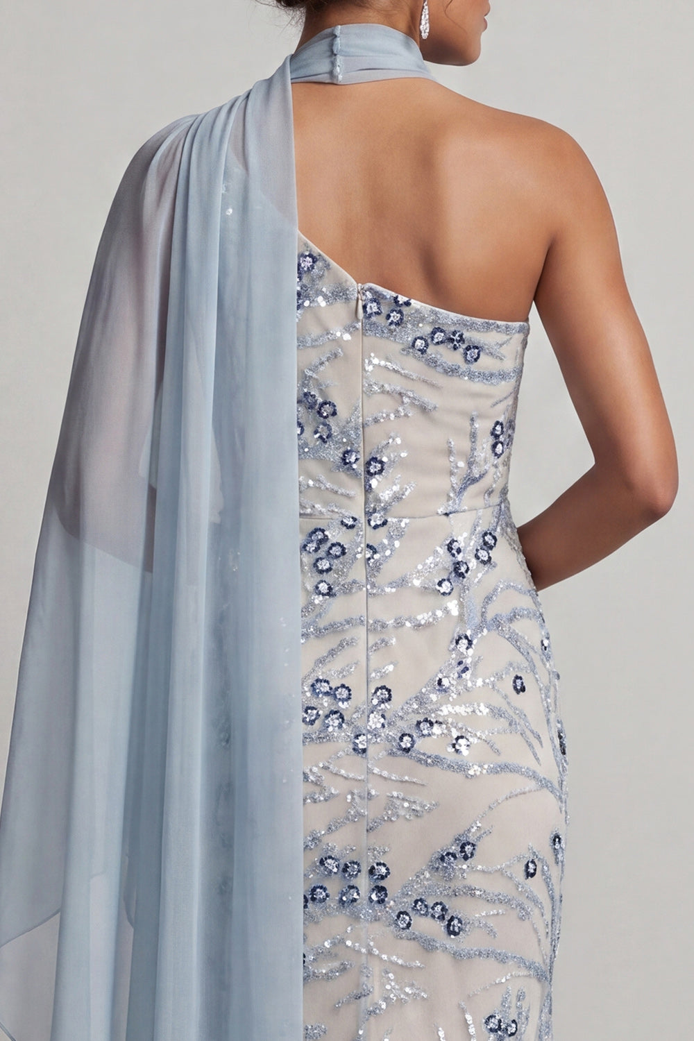 Sparkly Light Blue Mermaid Beaded Long Floral Mother of the Bride Dress