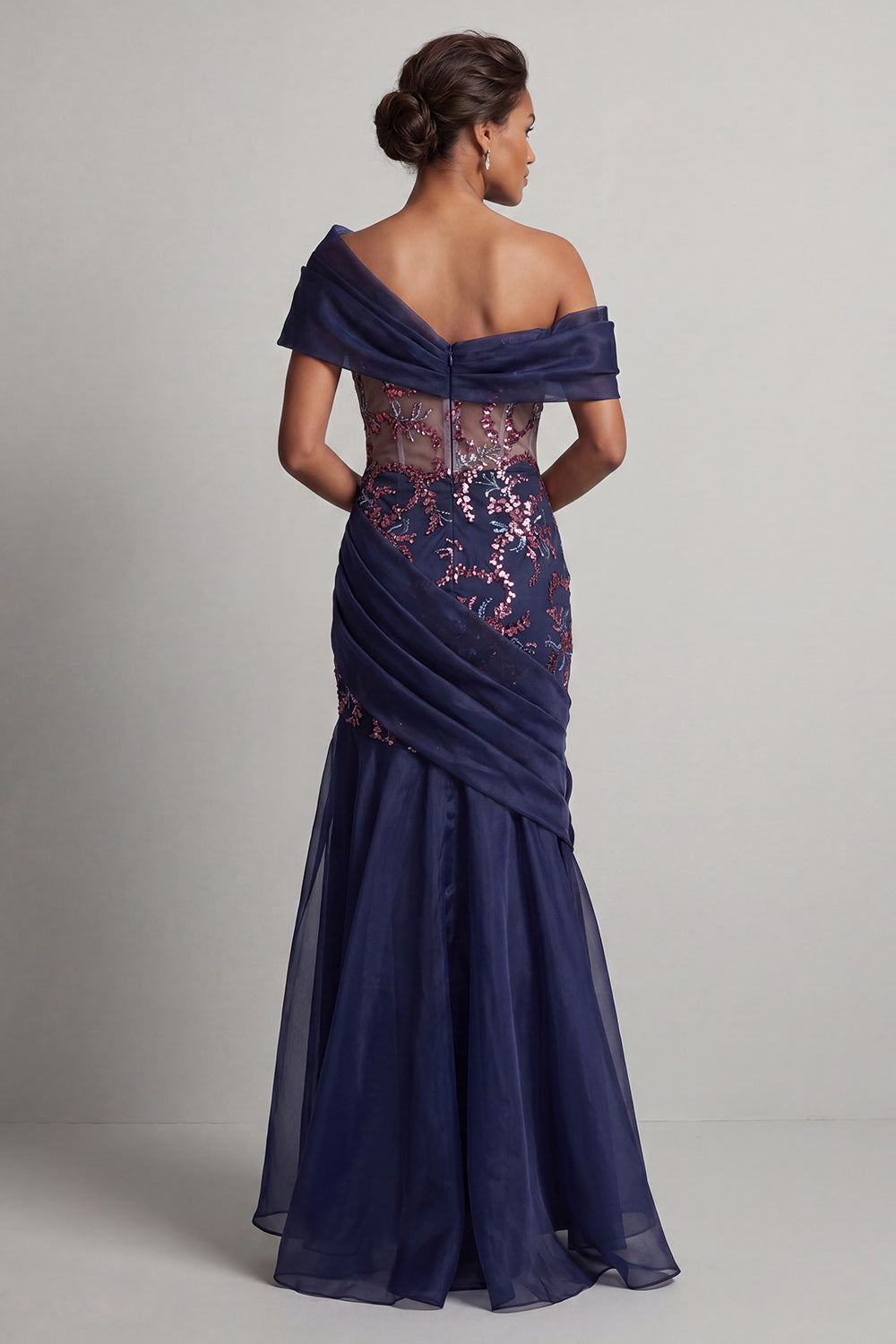 Sparkly Navy Long Beaded Ruched Mermaid Mother of the Bride Dress