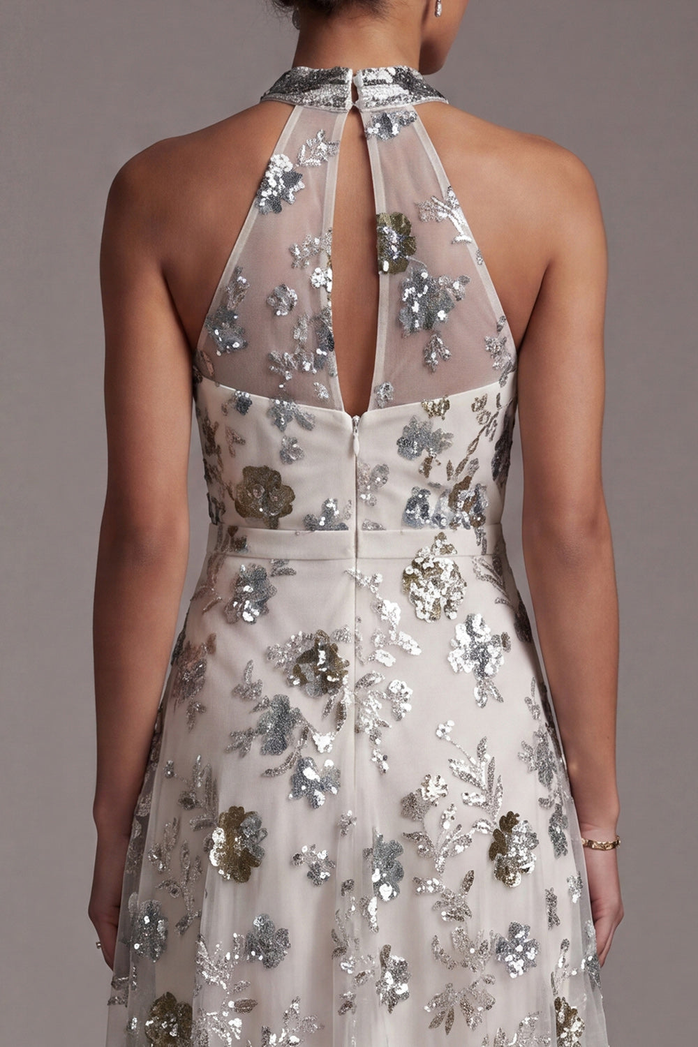 Sparkly Grey Blue A Line Beaded Asymmetrical Floral Mother of the Bride Dress