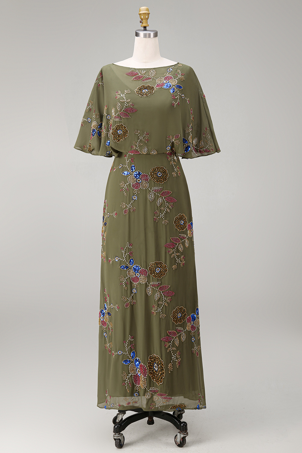 Olive Floral Beaded Mermaid Long Mother of the Bride Dress with Cape