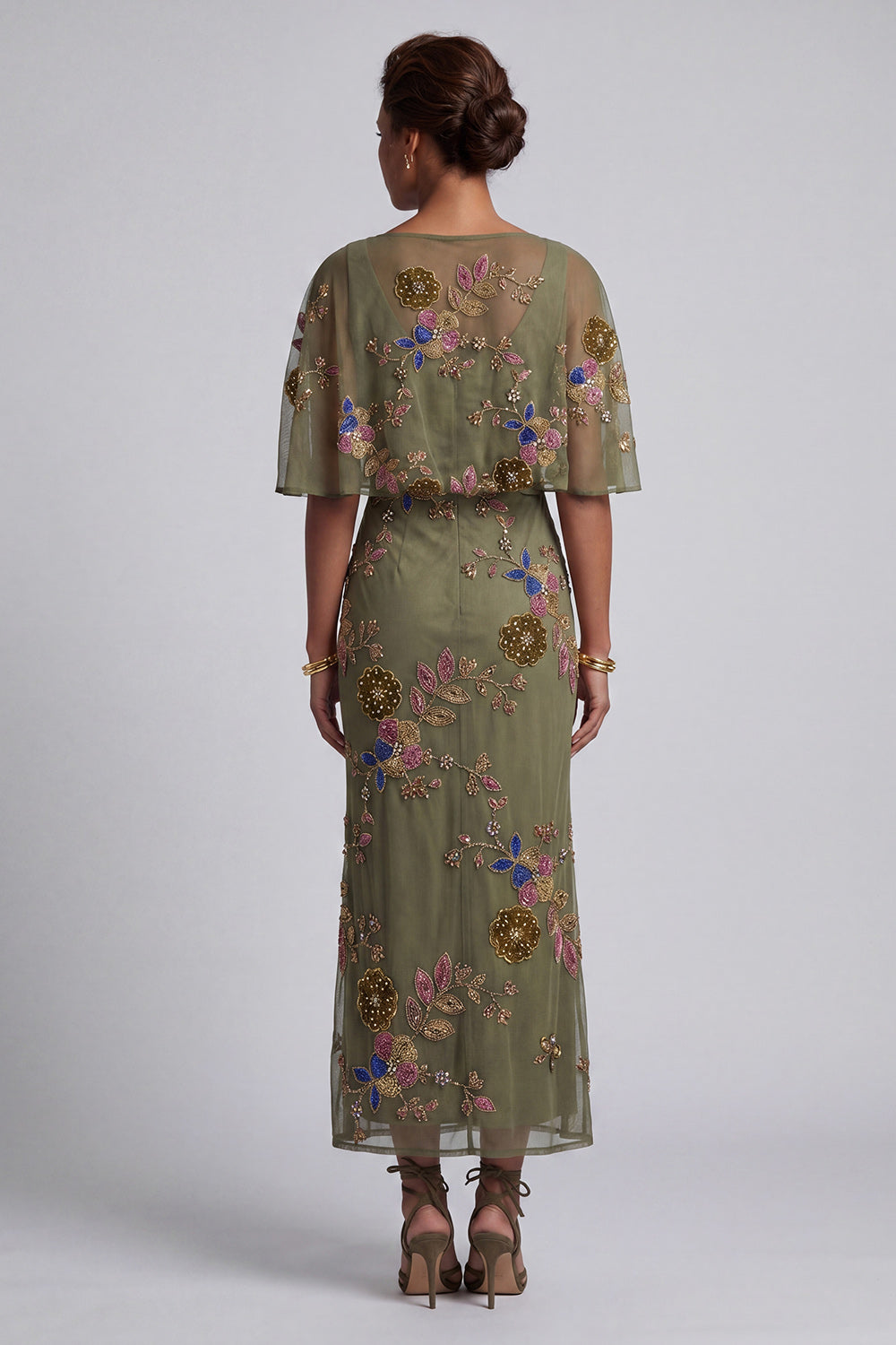Olive Floral Beaded Mermaid Long Mother of the Bride Dress with Cape