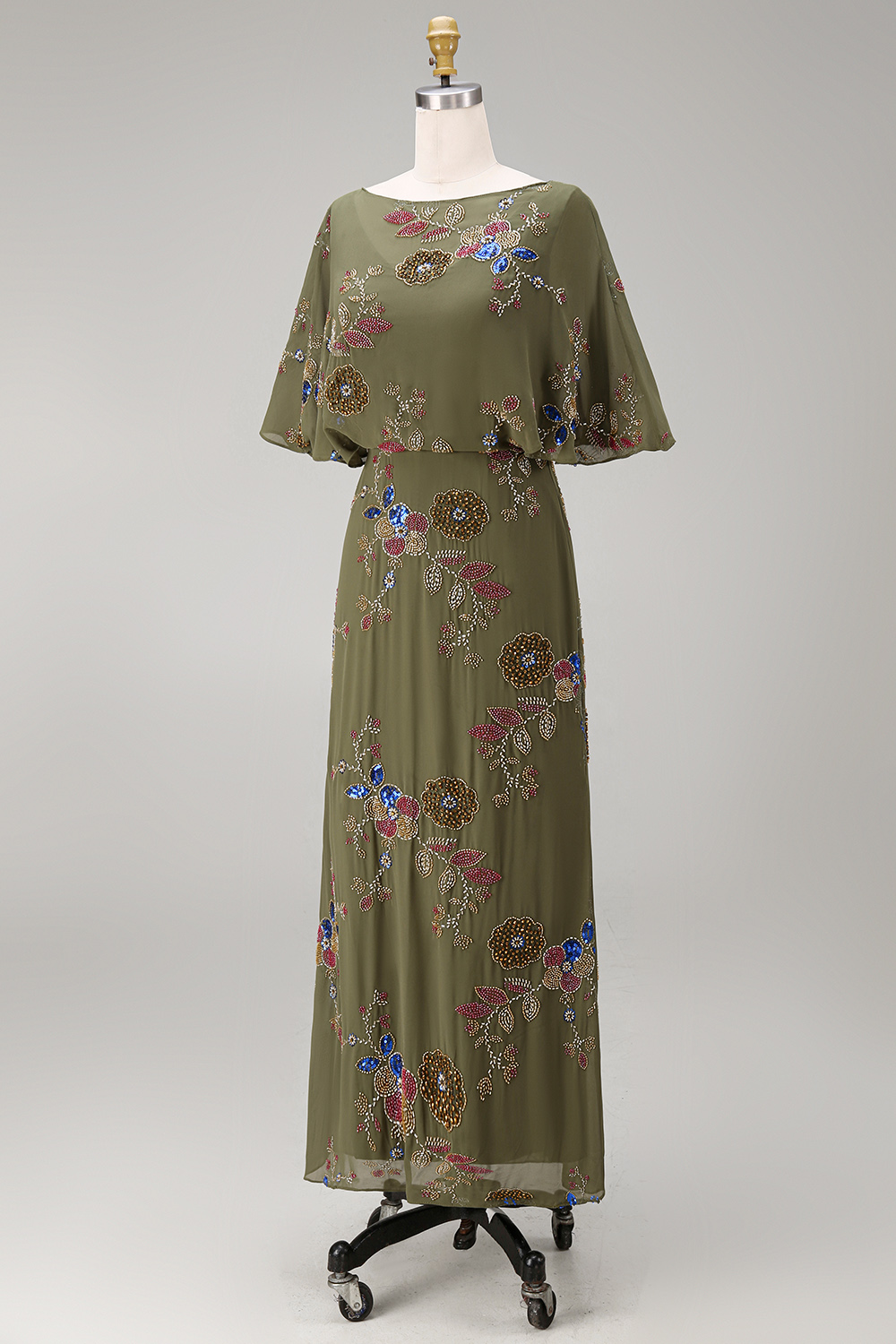 Olive Floral Beaded Mermaid Long Mother of the Bride Dress with Cape