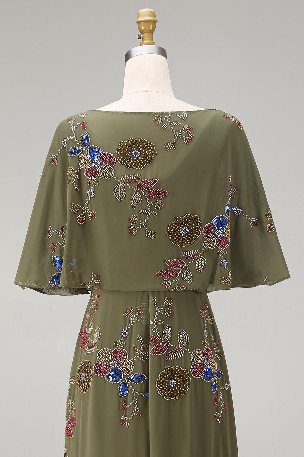 Olive Floral Beaded Mermaid Long Mother of the Bride Dress with Cape