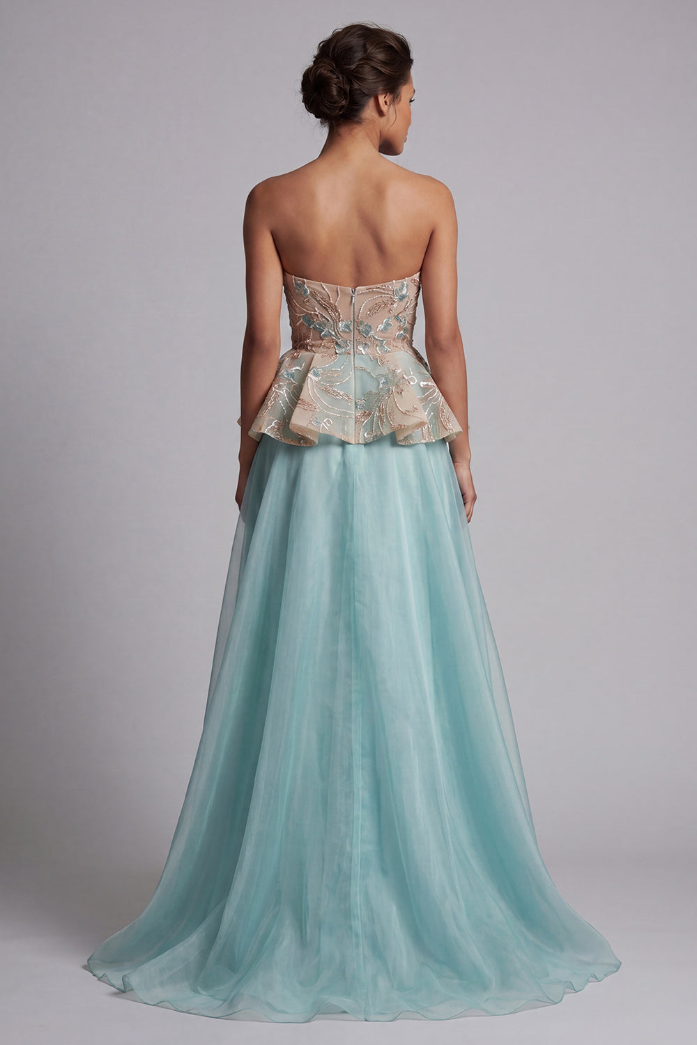 Sparkly Lake Blue Long Beaded Floral Mother of the Bride Dress with Ruffles
