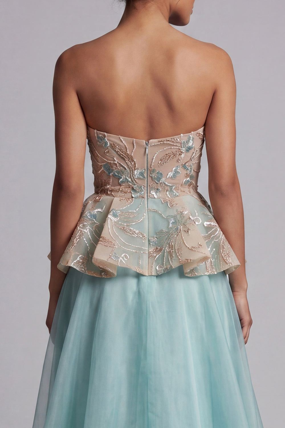 Sparkly Lake Blue Long Beaded Floral Mother of the Bride Dress with Ruffles