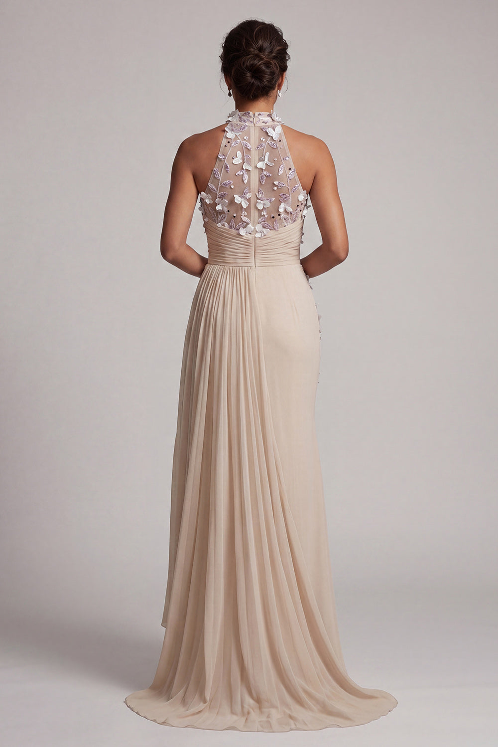 Apricot Beaded Mermaid Floral Long Mother of the Bride Dress with Side Cape