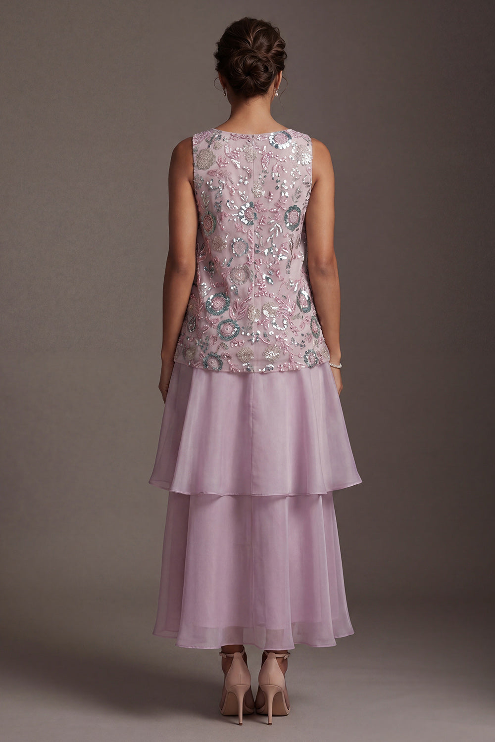 Sparkly Lilac Beaded A Line Long Mother of the Bride Dress with Ruffles