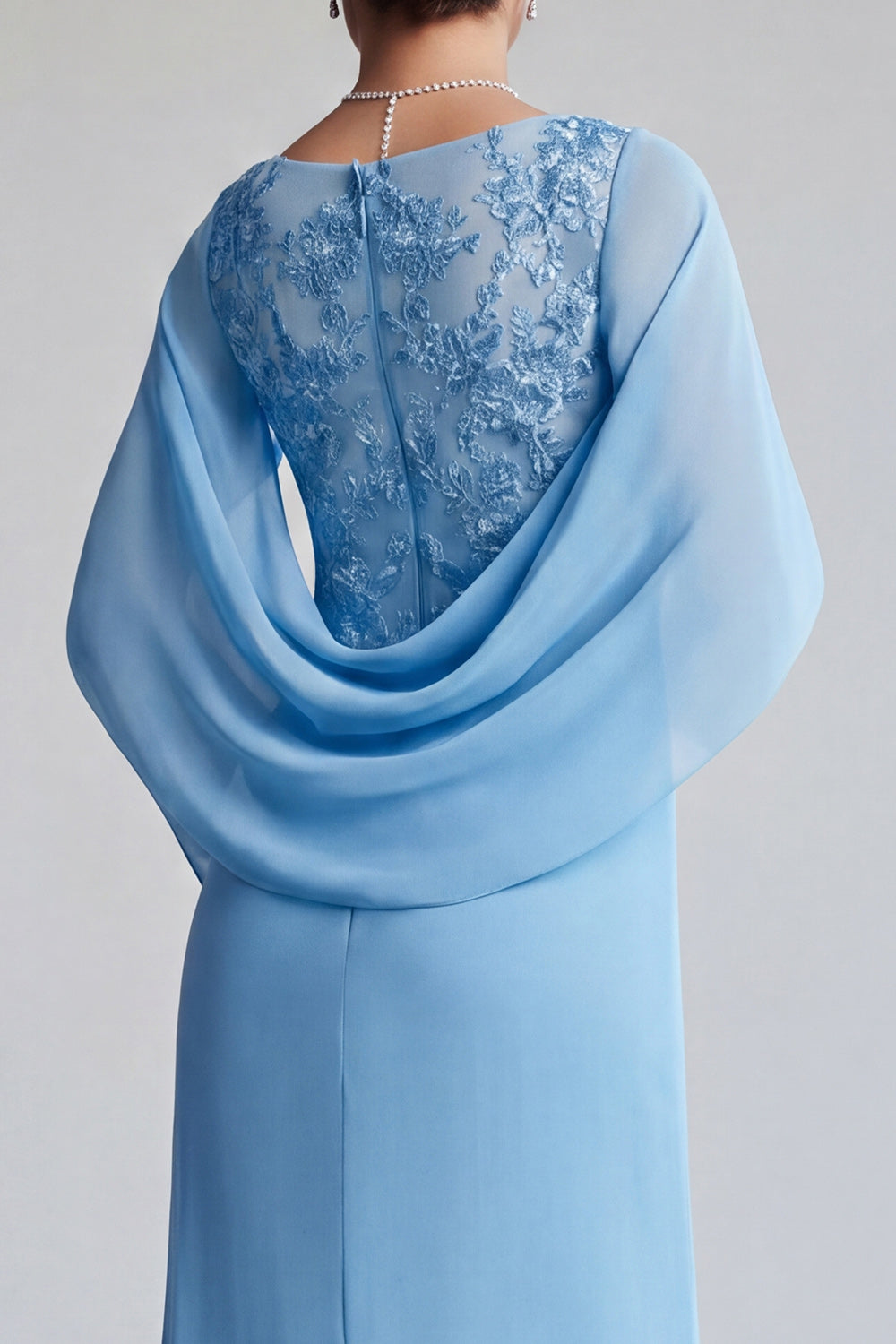 Sky Blue Mermaid V-Neck Long Mother of the Bride Dress with Ruffles