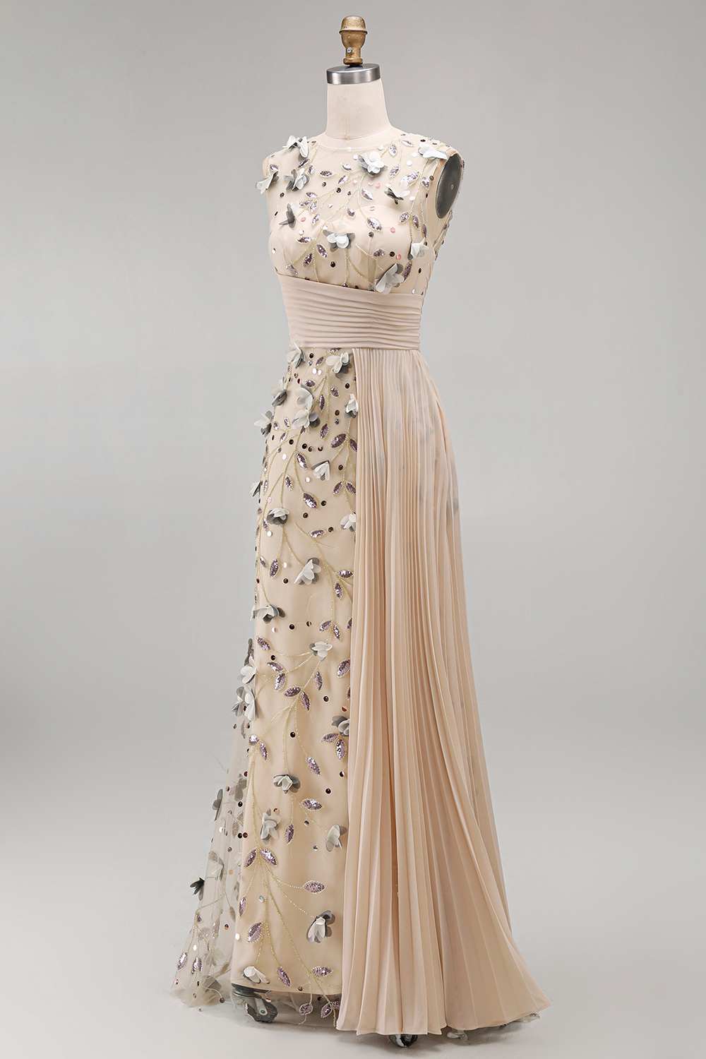 Apricot Floral Beaded Mermaid Long Mother of the Bride Dress with Pockets
