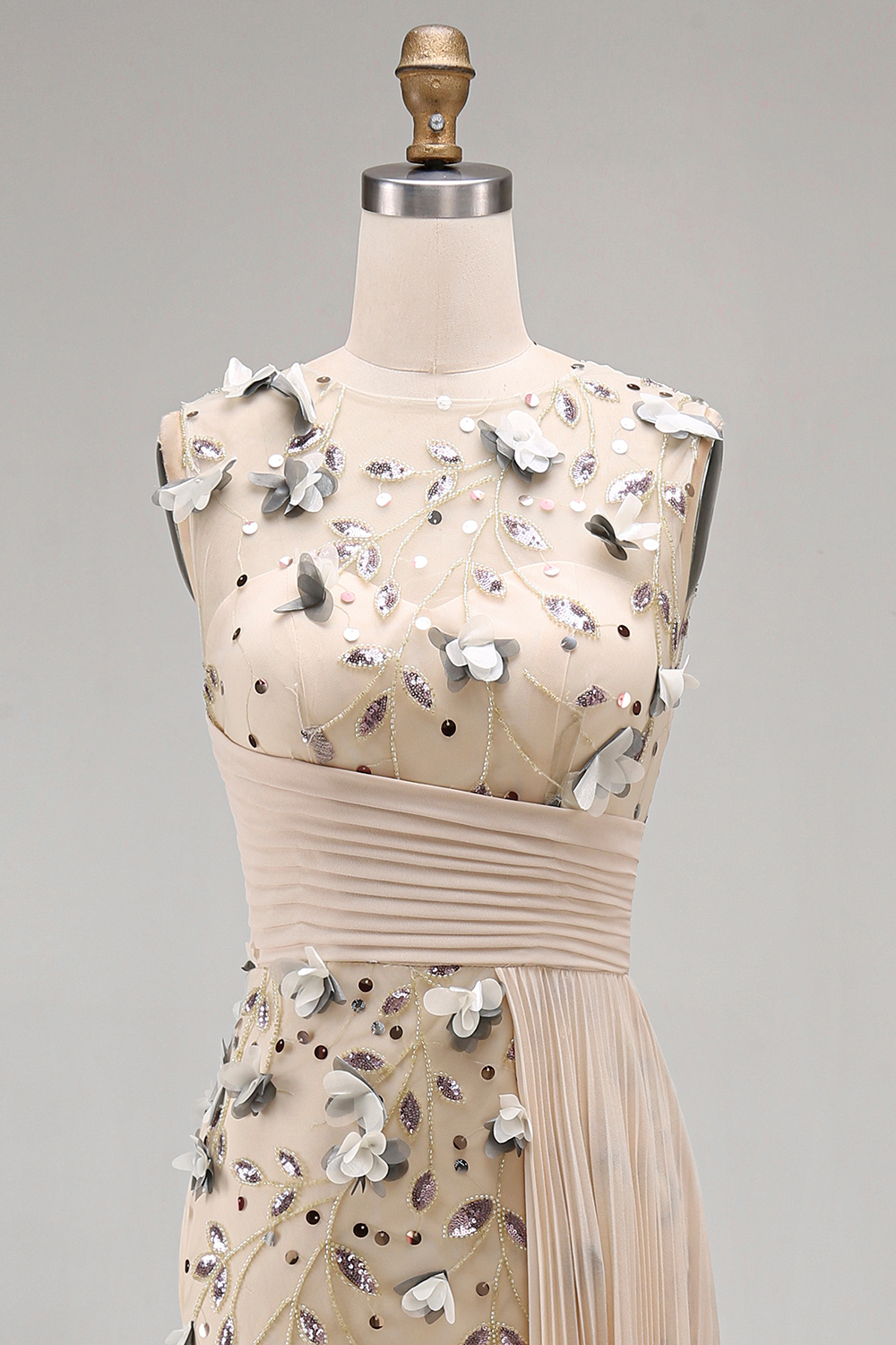 Apricot Floral Beaded Mermaid Long Mother of the Bride Dress with Pockets