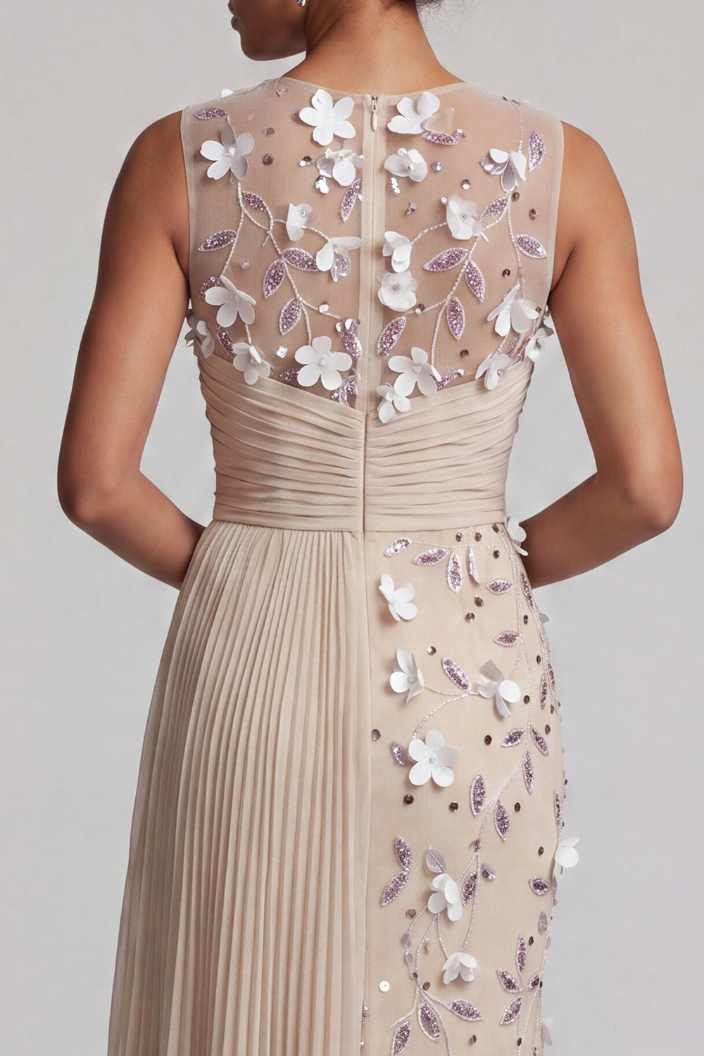Apricot Floral Beaded Mermaid Long Mother of the Bride Dress with Pockets