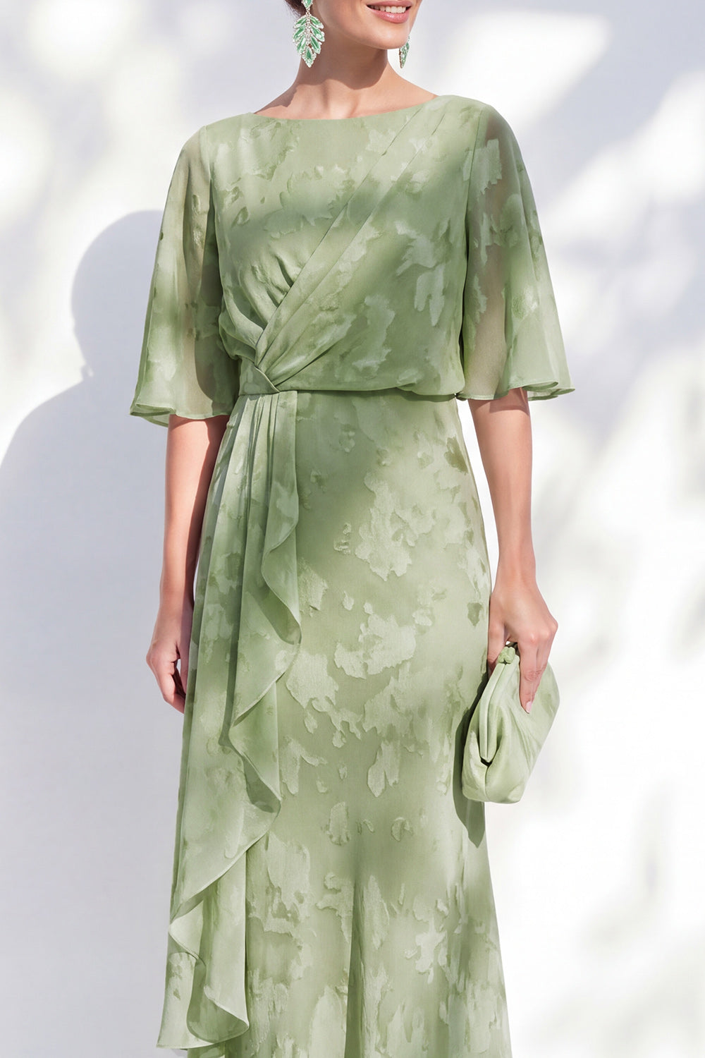 Sage Green Sheath Bateau Neck Floral Long Mother of the Bride Dress