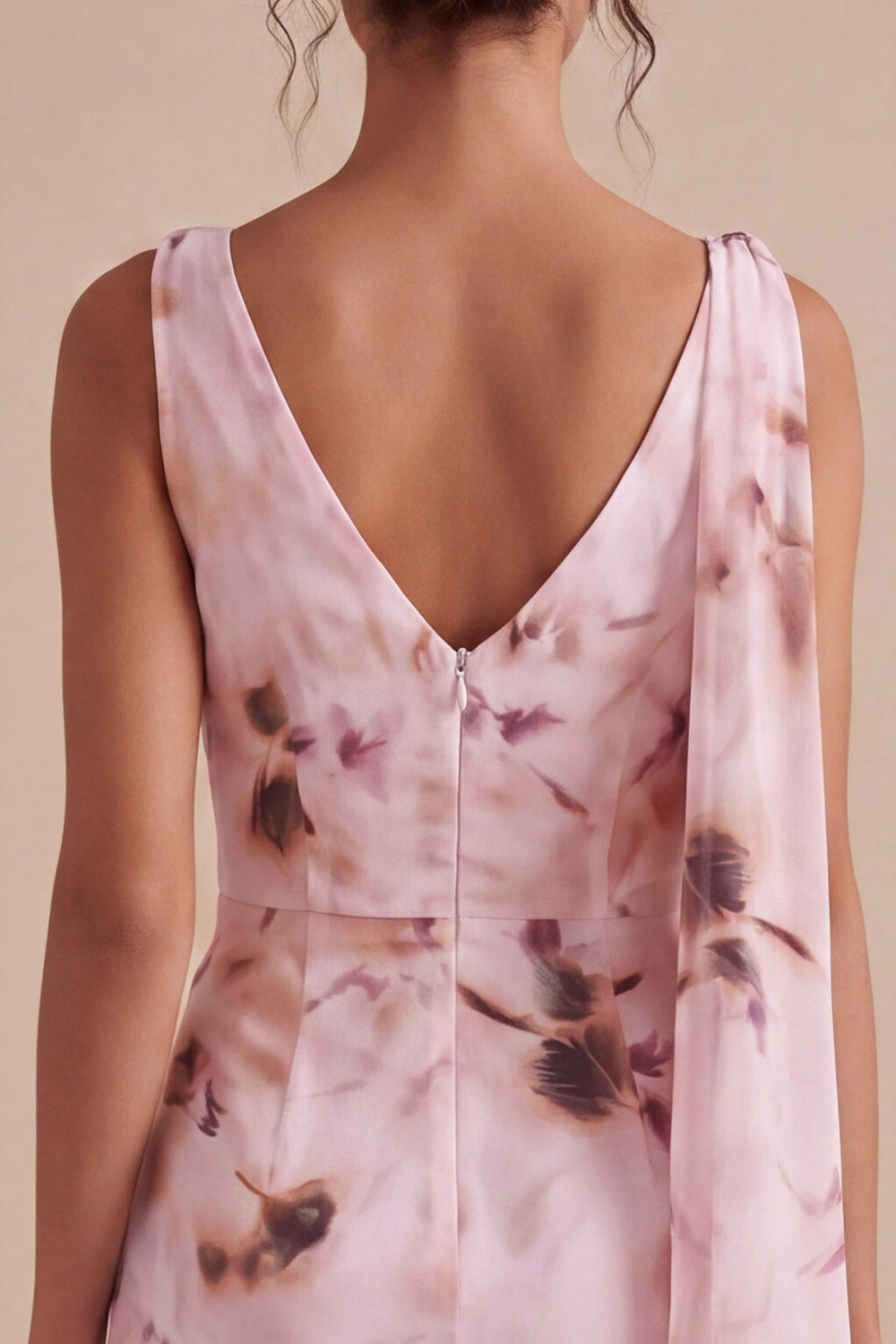 Floral Pink Cowl Neck Tight Short Ruched Homecoming Dress with Sash