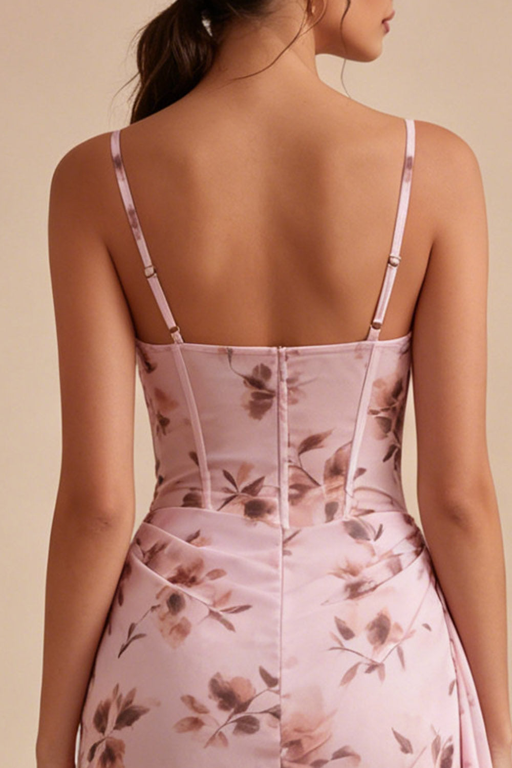 Floral Pink Tight Ruched Short Corset Homecoming Dress with Sash