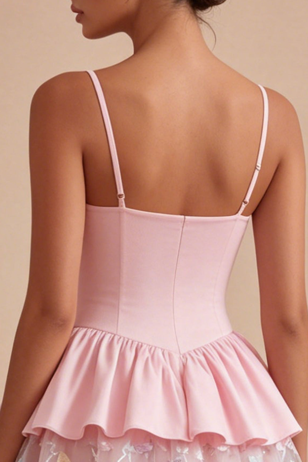 Pink A Line Floral Spaghetti Straps Short Homecoming Dress with Ruffles