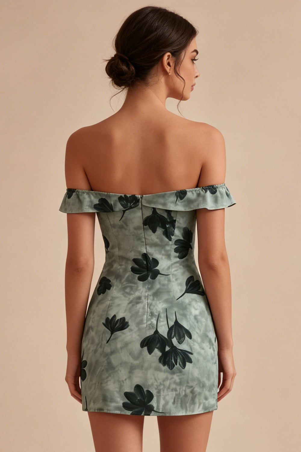 Green Floral Off the Shoulder Tight Short Homecoming Dress