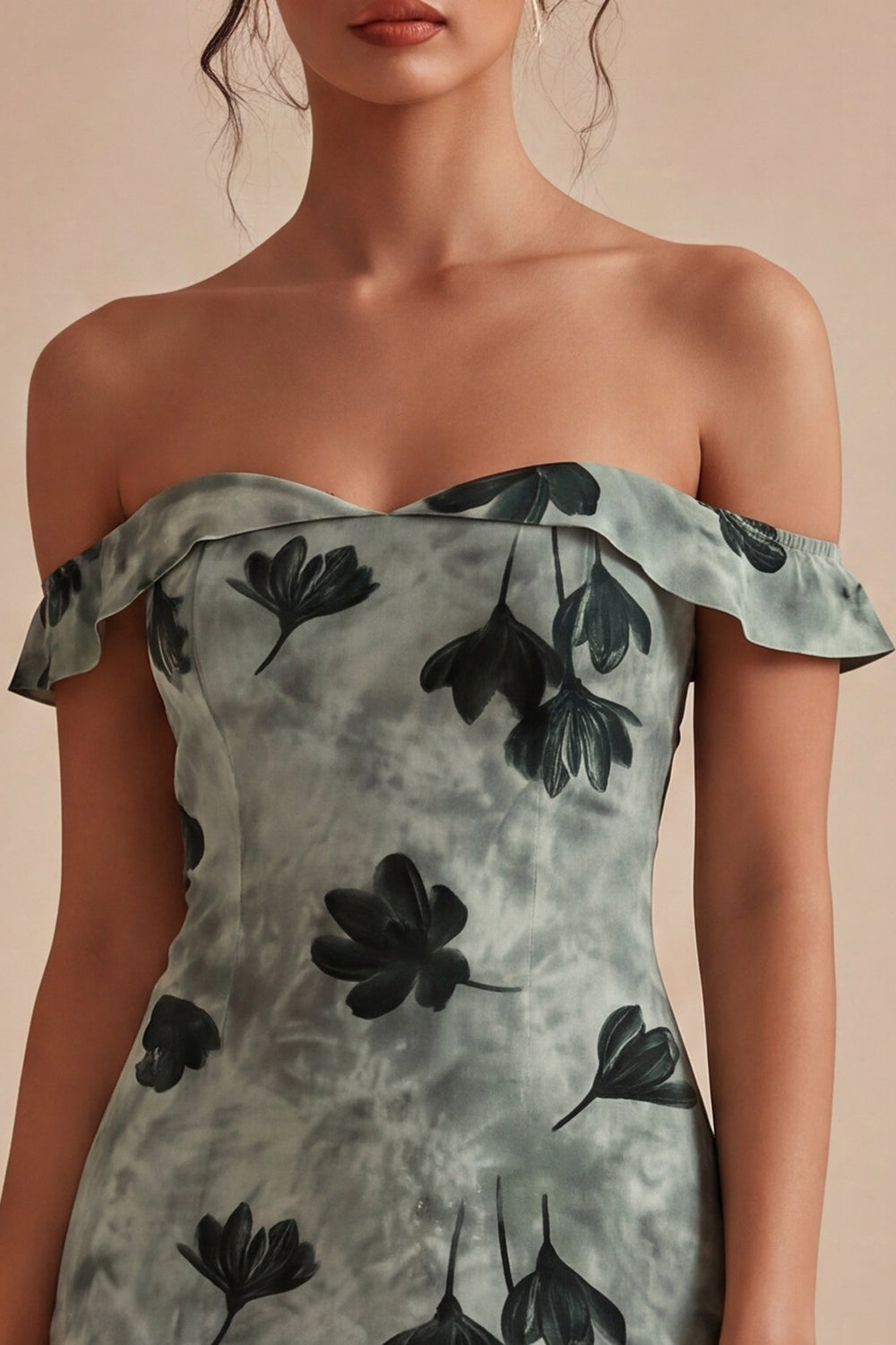 Green Floral Off the Shoulder Tight Short Homecoming Dress