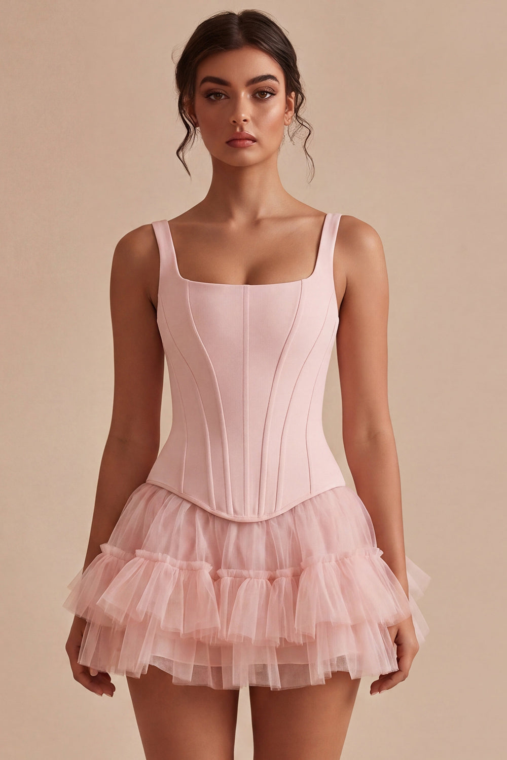Pink A Line Thick Straps Short Corset Homecoming Dress with Ruffles