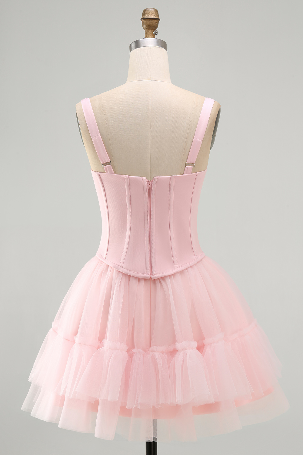 Pink A Line Thick Straps Short Corset Homecoming Dress with Ruffles