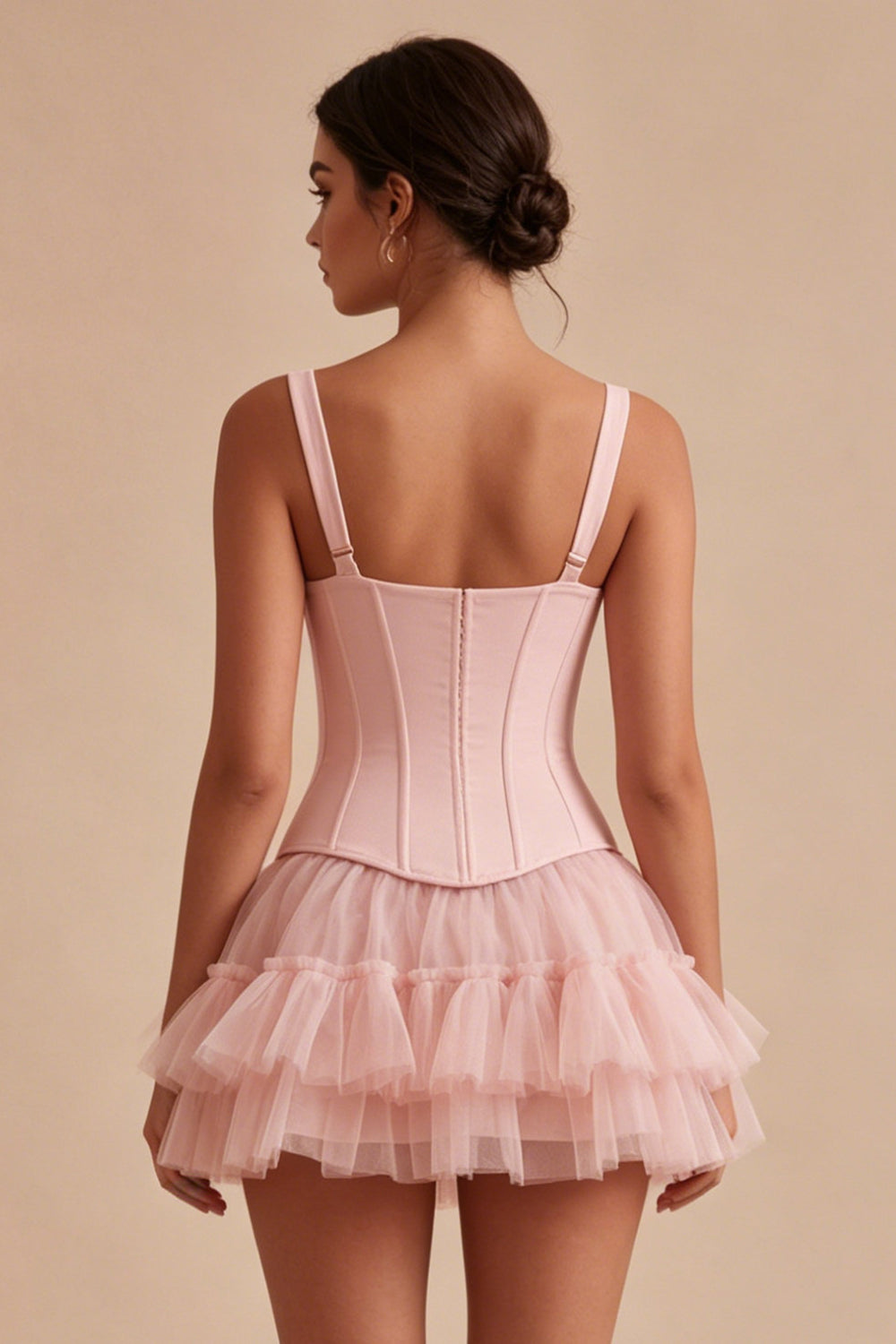 Pink A Line Thick Straps Short Corset Homecoming Dress with Ruffles