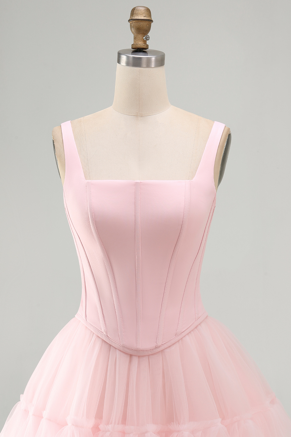 Pink A Line Thick Straps Short Corset Homecoming Dress with Ruffles