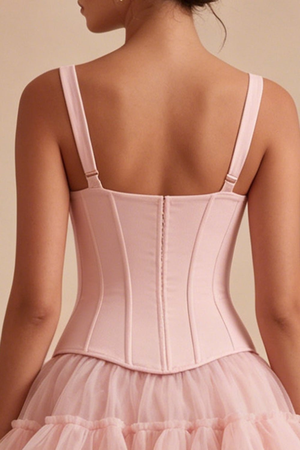 Pink A Line Thick Straps Short Corset Homecoming Dress with Ruffles