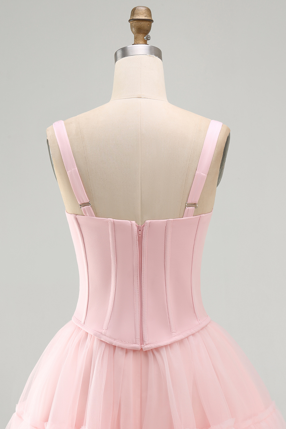 Pink A Line Thick Straps Short Corset Homecoming Dress with Ruffles